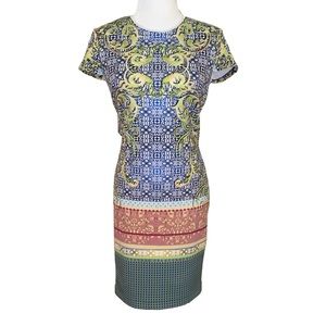 Clover Canyon Floral Mosaic Neoprene Scuba Fitted Sheath Slip Dress - M